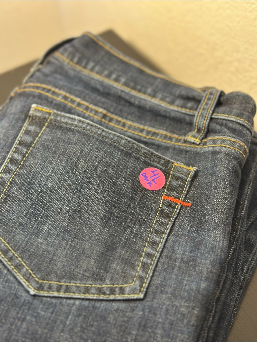 4L Women’s 1969 GAP Dark Blue Boot Cut Jeans with Yellow Stitching